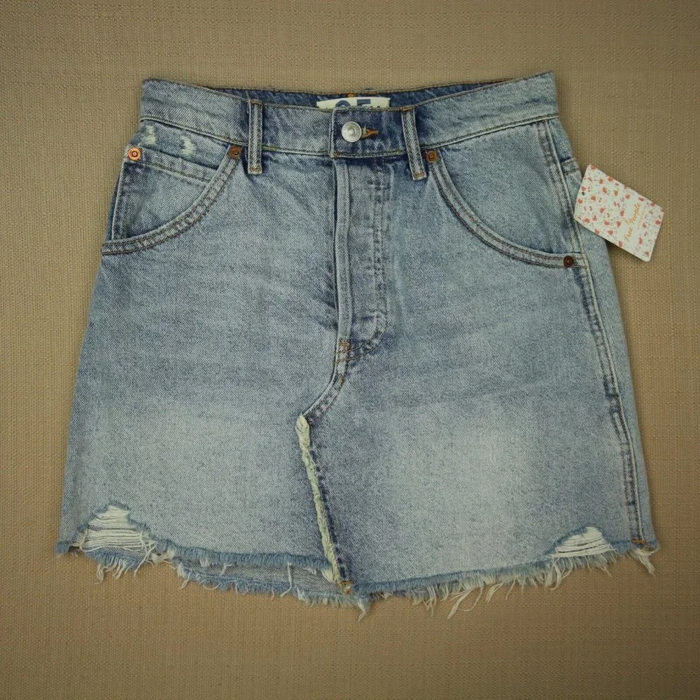 Free People We The Free Brea Cutoff Jean Mini Skirt Women's Sz 25 Button Fly NWT